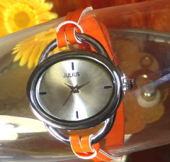 Armbanduhr, oval, Lederarmband, Geschenk, Damen, Mädchen, in Orange