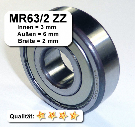Radiales Rillen-Kugellager MR63/2 ZZ 3 x 6 x 2 mm