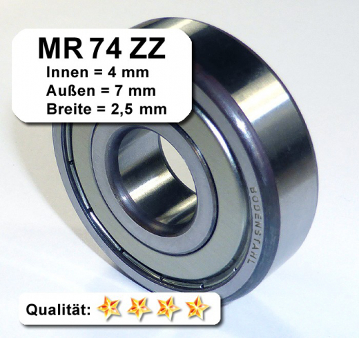 Radiales Rillen-Kugellager MR74ZZ L / 740ZZ - 4 x 7 x 2,5 mm