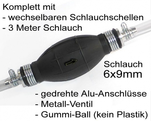 Pumpball 6mm, Benzinpumpe mit 3m Schlauch + Schlauchklemmen
