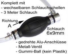 Pumpball 6mm quer, Typ A, Benzinpumpe mit 3m Schlauch + Schlauchklemmen