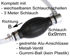 Pumpball 6mm quer, Typ B, Benzinpumpe mit 3m Schlauch + Schlauchklemmen