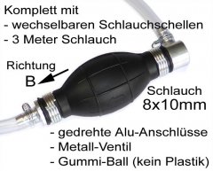 Pumpball 8mm quer, Typ B, Benzinpumpe mit 3m Schlauch + Schlauchklemmen
