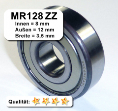 Radiales Rillen-Kugellager MR128ZZ - 8x12x3,5, Da=12mm, Di=8mm, Breite=3,5mm